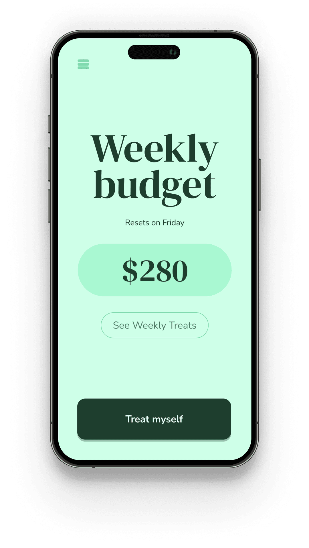 Treat app showing weekly budget screen
